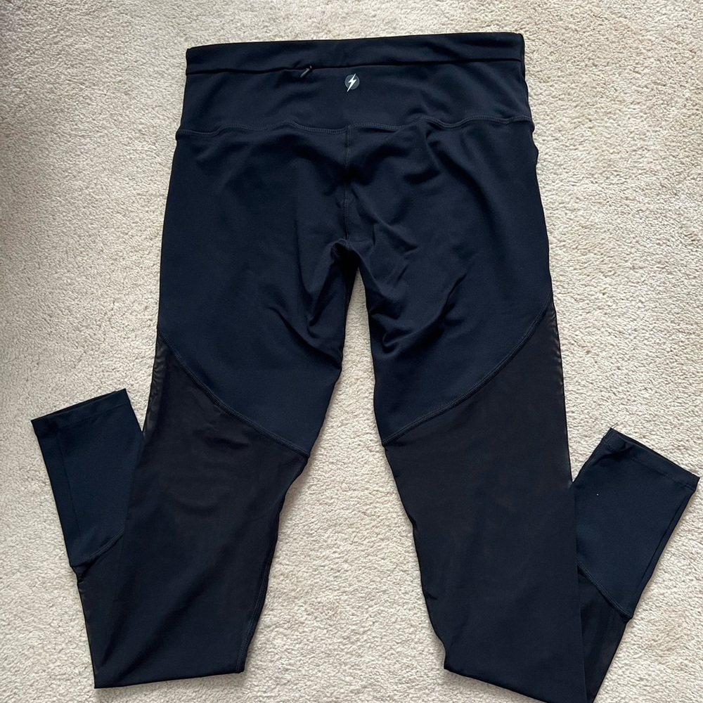 New Electric Yoga leggings tights mesh sheer panel black zip pocket full medium